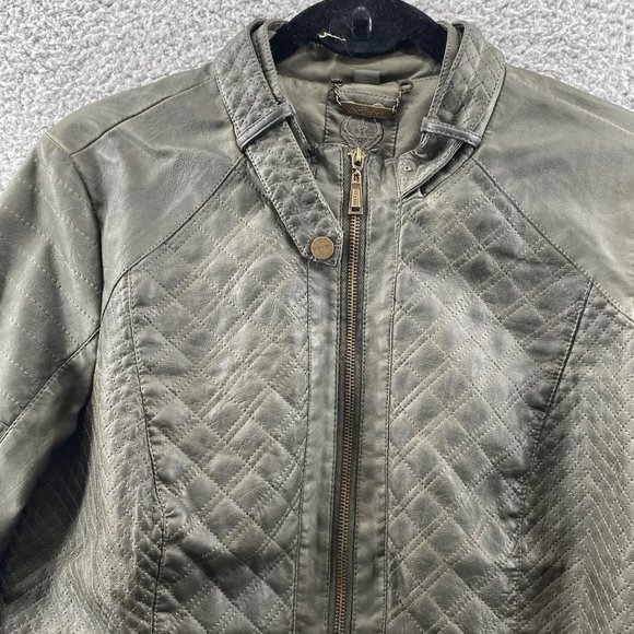 Odyn Womens Faux Leather Jacket Full Zip Quilted Biker Moto Size Medium - Picture 4 of 14